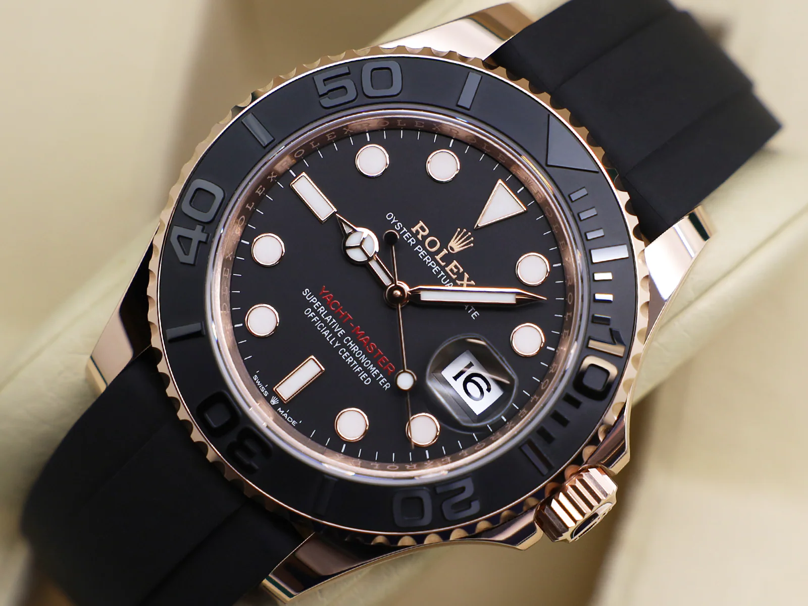 GENTS ROLEX YACHT-MASTER 40mm 126655 18ct ROSE GOLD OYSTERFLEX BLACK DIAL WARRANTY 2024 UK B&P - Image 3