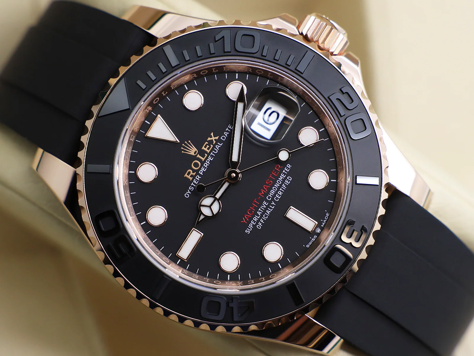 GENTS ROLEX YACHT-MASTER 40mm 126655 18ct ROSE GOLD OYSTERFLEX BLACK DIAL WARRANTY 2024 UK B&P - Image 6