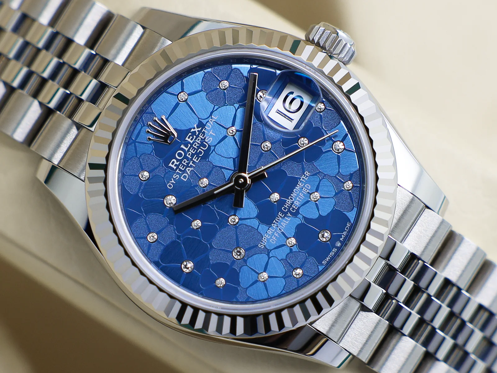 LADIES ROLEX DATEJUST MIDSIZE 31mm 278274 STEEL AZZURRO 'FLORAL' MOTIF DIAMOND DIAL UNWORN 2024 UK B&P - Image 6