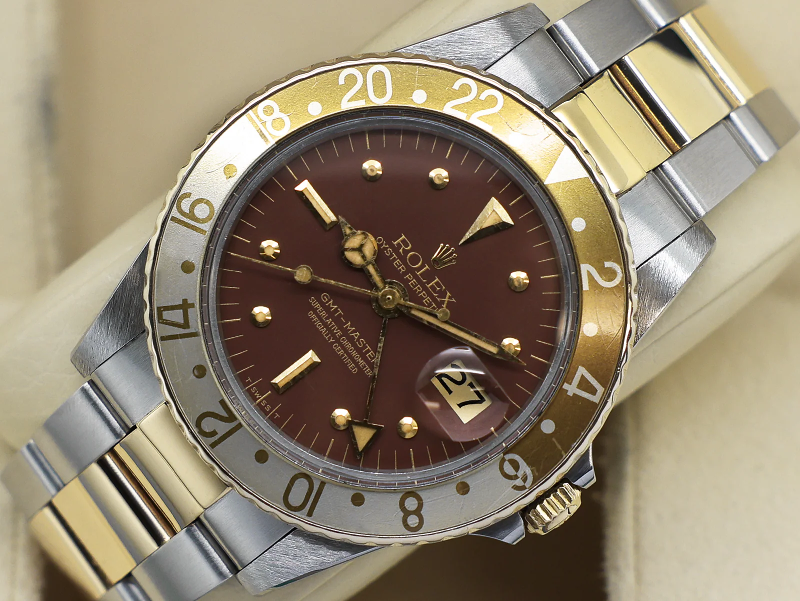 ROLEX GMT-MASTER ROOT BEER 1675 18ct YELLOW GOLD/STEEL NIPPLE DIAL WARRANTY 1980 UK B&P - Image 3