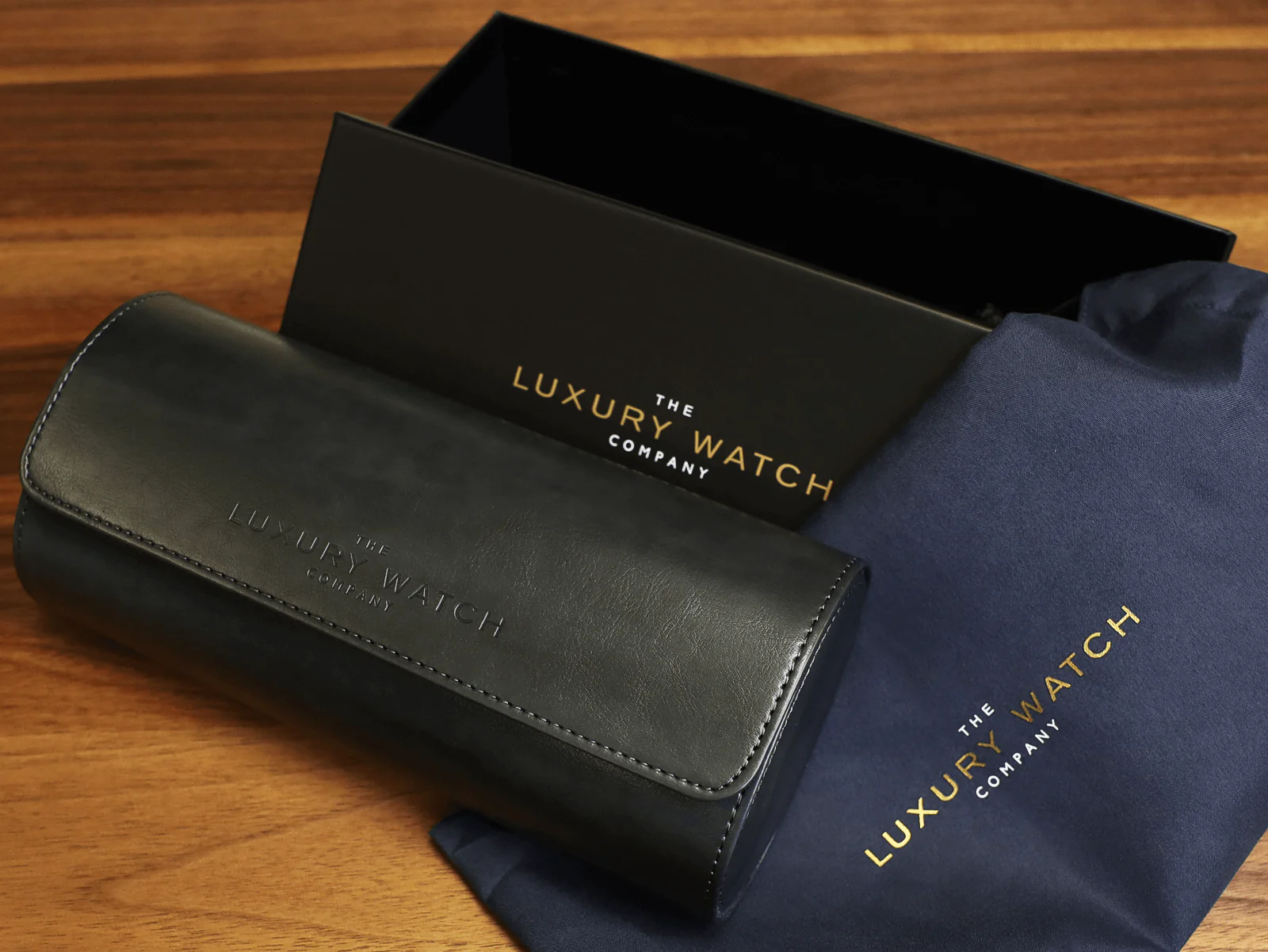 THE LUXURY WATCH COMPANY VEGAN LEATHER TRIPLE WATCH ROLL WITH SLEEVE AND BOX - Image 3